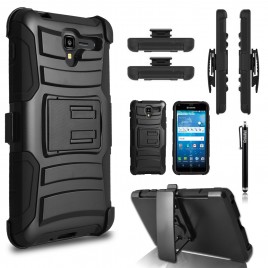 Kyocer Hydro View Case, Kyocer Hydro Reach Case, Dual Layer [Armor] Kickstand Holster Belt Clip [0.33m 9H Tempered Glass Screen Protector Included] + Circle(TM) Stylus Touch Screen Black